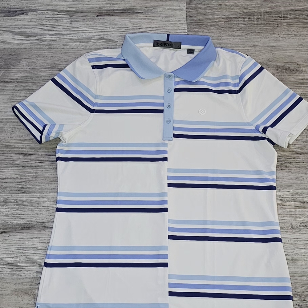 Blue and White Striped Polo Shirt